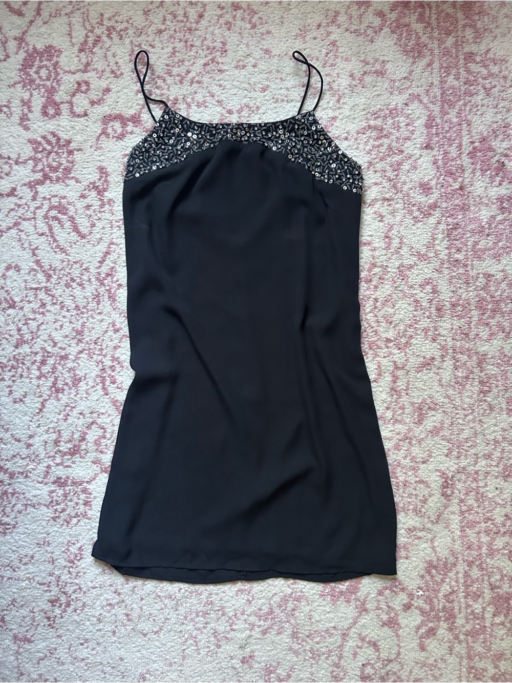 Aqua Black Beaded Spaghetti-Strap Mini Dress